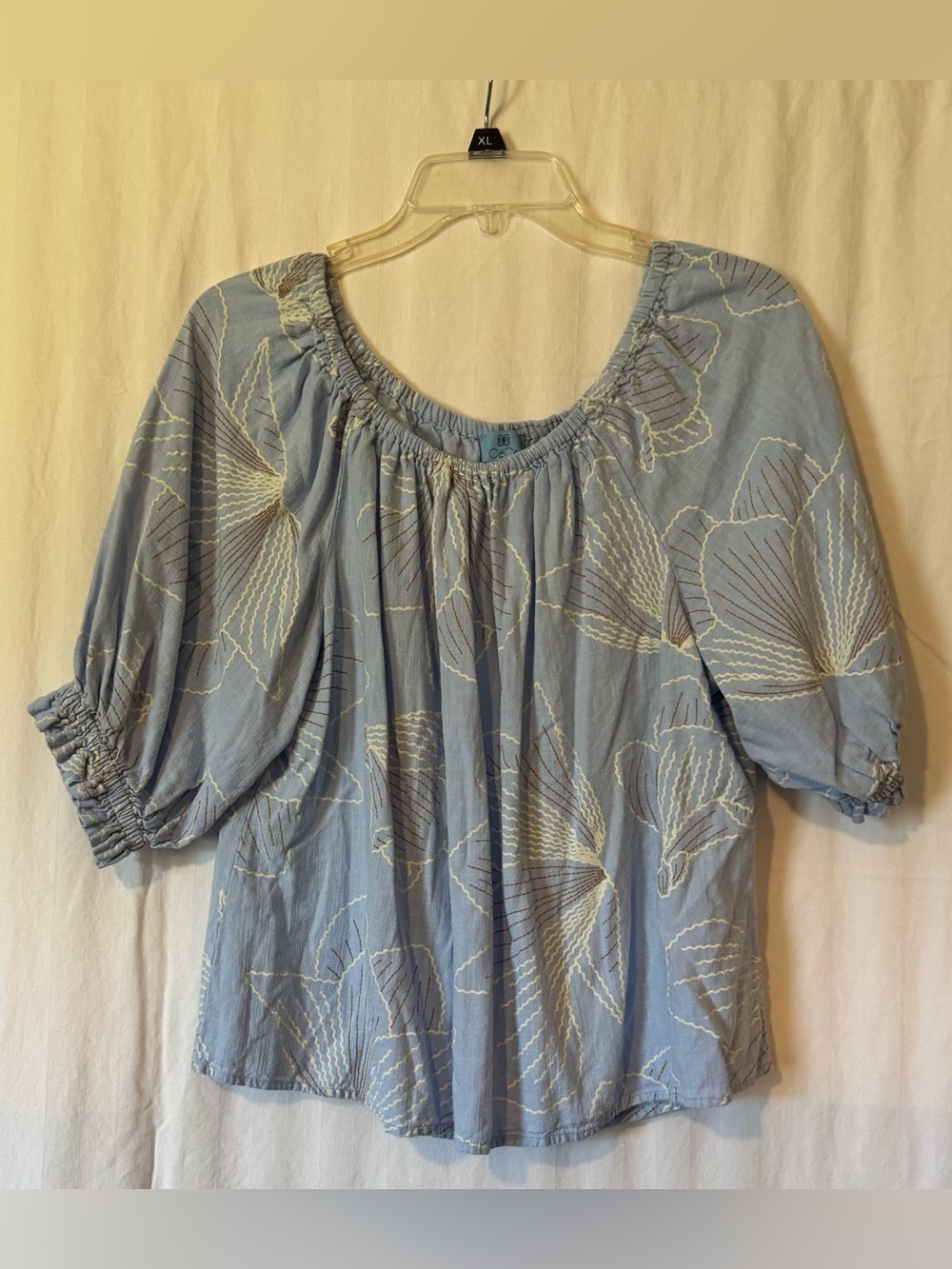 CeCe Light Blue Embroidered Peasant Blouse – Women’s XL